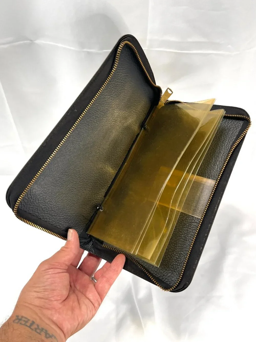 Vintage Black Folder w/TALON USA [Bell Long Tab Zipper] Folio Binder Organizer